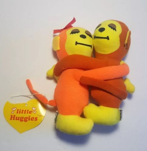 Little Huggies Dakin Hugging Monkeys RARE ORANGE pair 1977  Tagged NEW w/hangtag