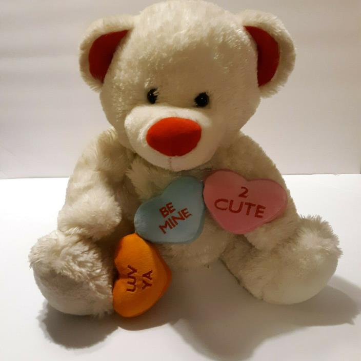 BIG SMILING DANDEE VALENTINE'S DAY CANDY HEART RED WHITE TEDDY BEAR BE MINE LOVE