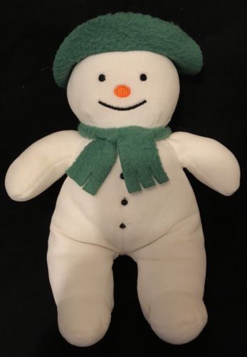 THE SNOWMAN Raymond Briggs 10” Plush White Green Hat Vintage Stuffed Animal