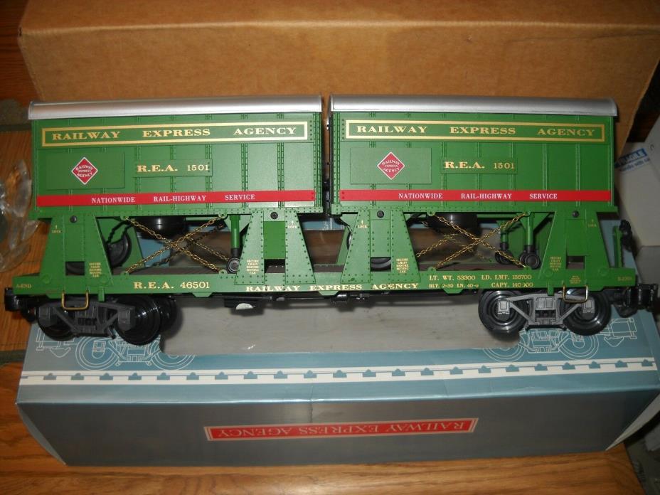 RAILWAY EXPRESS AGENCY*PIGGYBACK FLAT CAR with TWO TRAILERS REA-46501-G SCALE