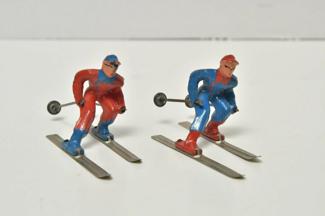 Antique Small Metal Ice Skiers - Cast Iron - Christmas Putz