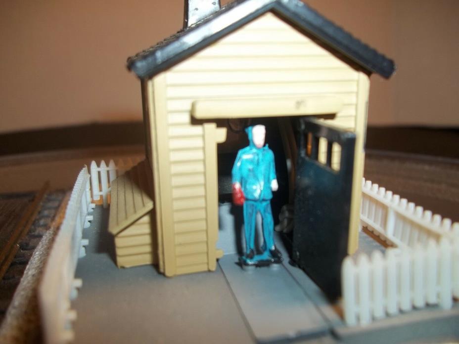 HO SCALE TRAIN SHACK AND MAN STEPPING OUT