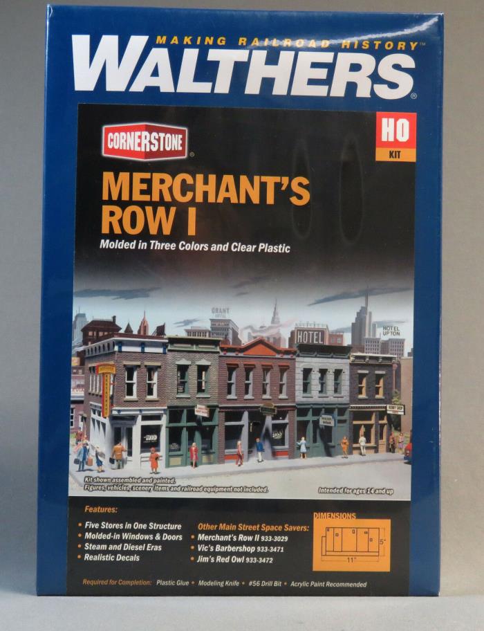 WALTHERS CORNERSTONE HO SCALE MERCHANT'S ROW I STORES BUILDING KIT W933-3028 NEW