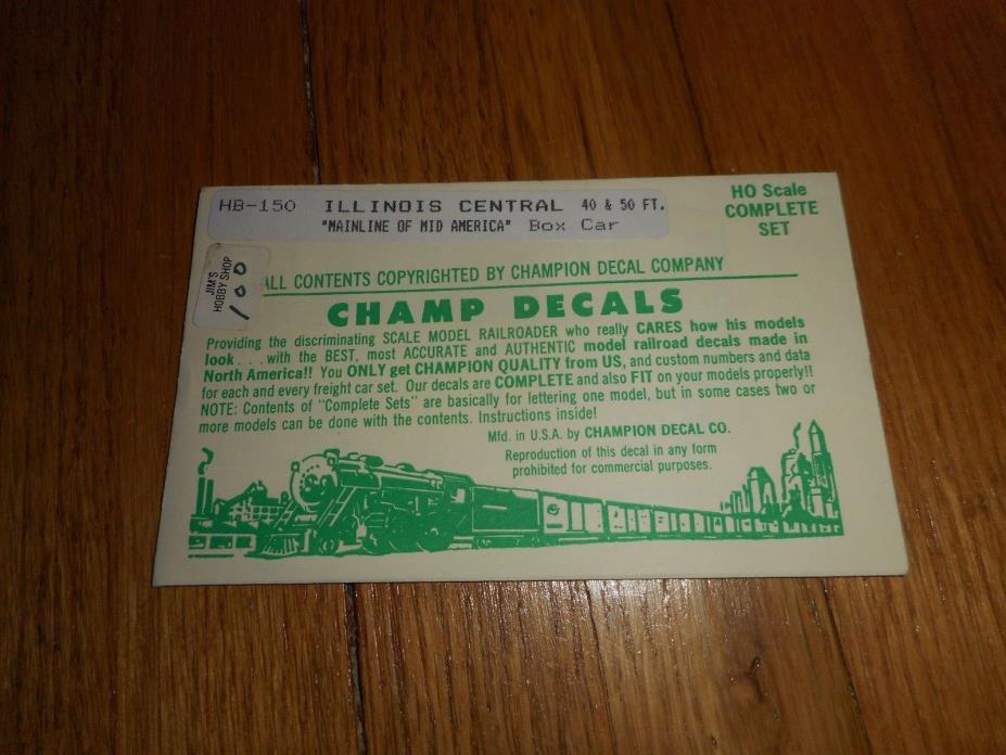 Sealed Champ Decals HB-150 Illinois Central HO 40 & 50 Ft Mainline Mid America