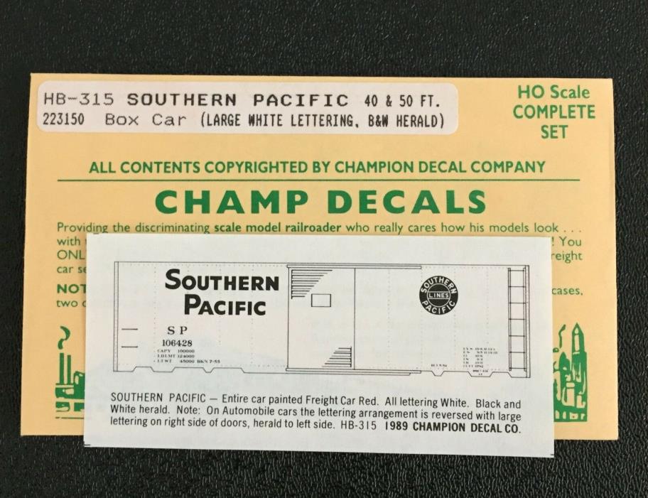 Champ HO Scale SP Southern Pac 40/50' Freight Car Red Boxcar HB-315 Orig Package