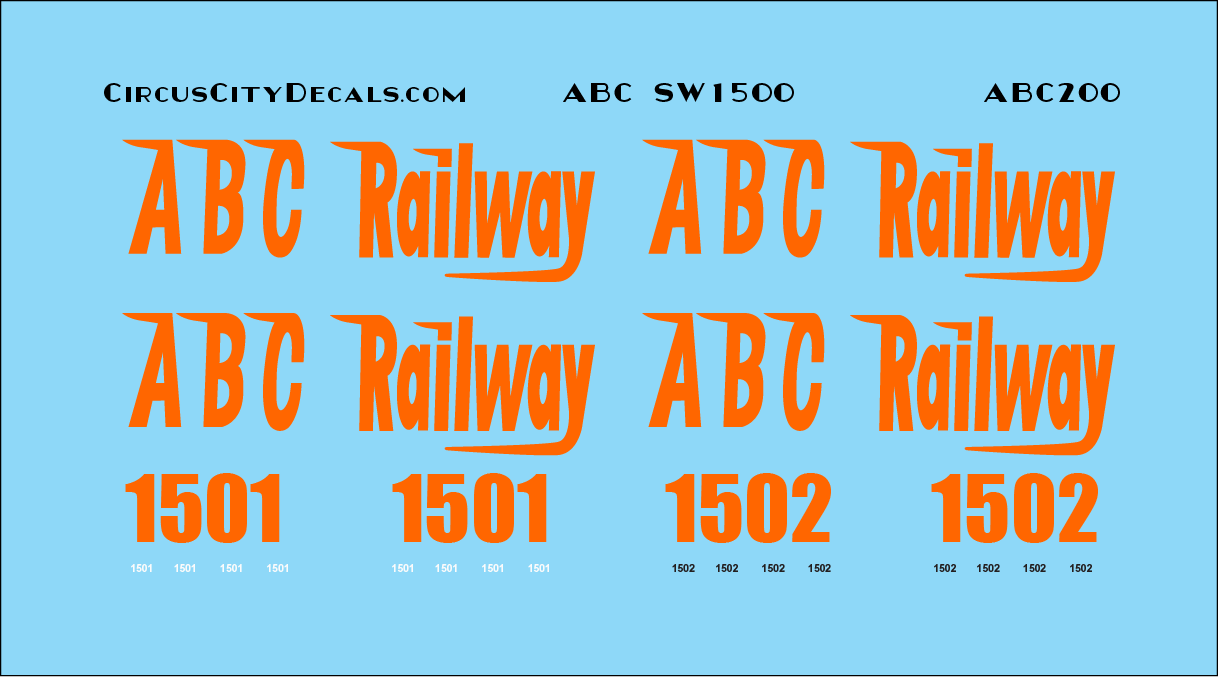 ABC Railway SW1500 1501 1502 HO Scale Decal Set