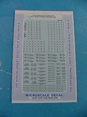 #558 HO SCALE MICROSCALE DECALS 87-392 U.P. HVY. WEIGHT HARRIMAN PASSENGER CARS