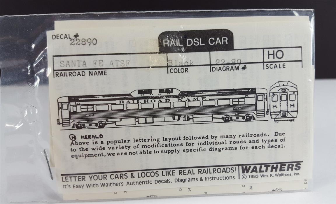 Walthers Decals 22890 ATSF Santa Fe Rail DSR Car Black HO Scale