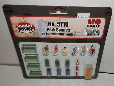 Model Power HO Scale Park Scenes - People, Benches, Phone Booth, Cans+ #5710 NIP
