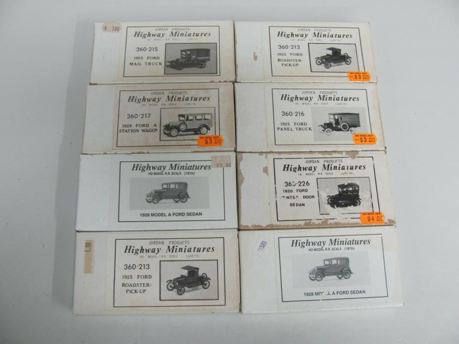 Lot of 8 Jordan Highway Miniatures Assorted 1920's Ford Car & Truck Kits HO