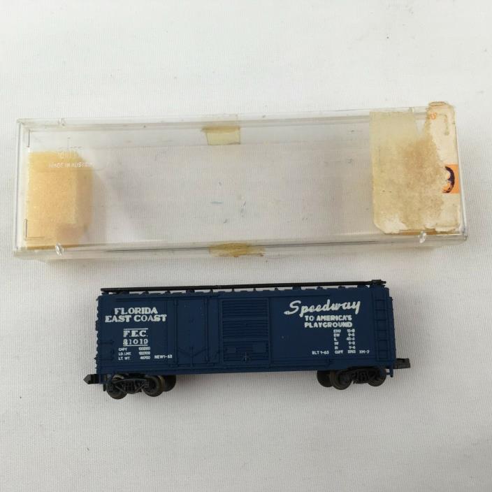 Vintage AHM Train Box Car N Scale w/Case Florida East Coast Speedway Blue