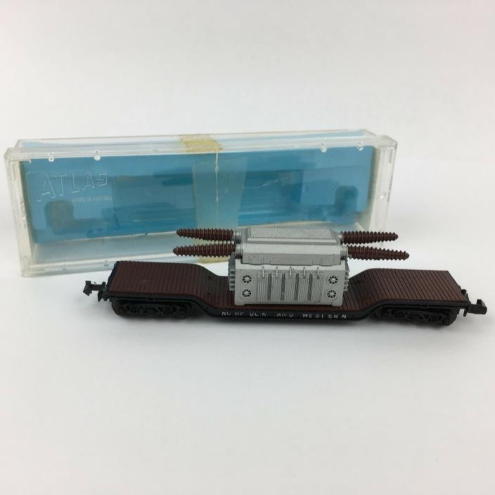 Vintage 1960's Atlas Train Flat Car N Scale 2342 w/ Case Norfolk & Western