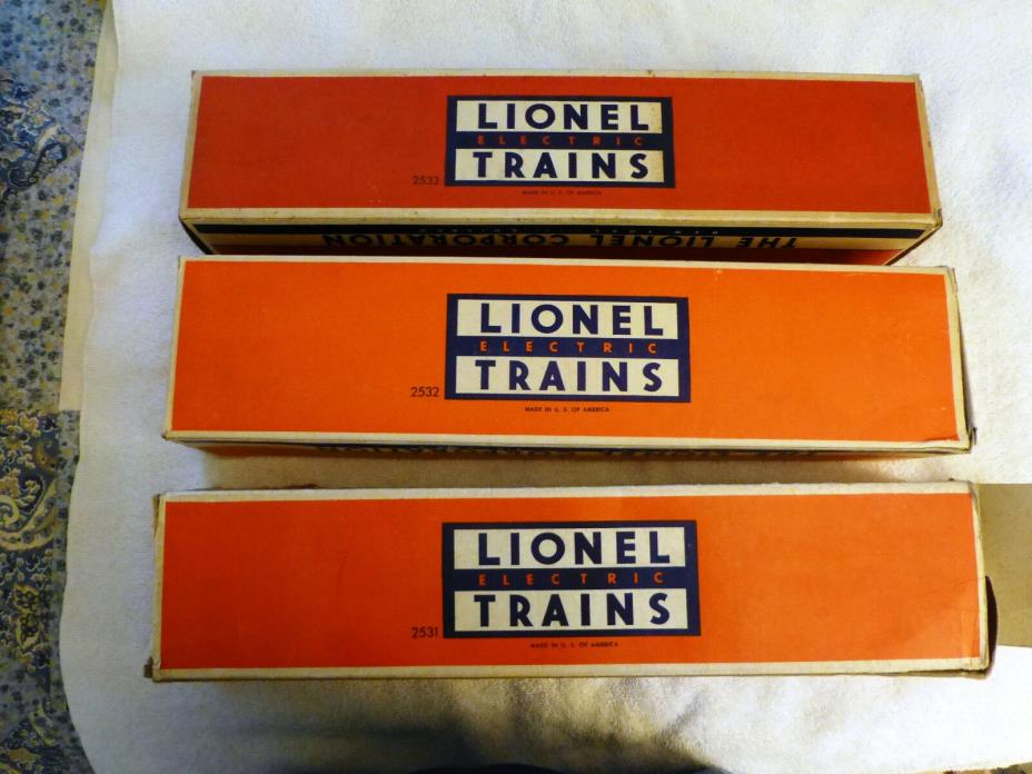 LIONEL No.2531, 2532, and 2533 Matched Set Of Cars with OB'S , VG+/E- Condition