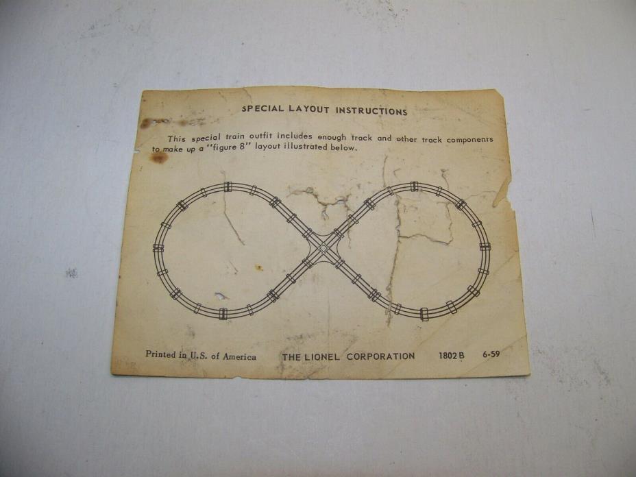 Lionel toy train original paper instruction sheet 1802 B 6-59 special layout