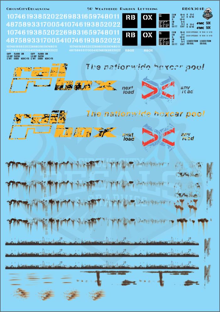 Railbox RBOX Weathered Lettering 50' Boxcar O Scale Decal Set B