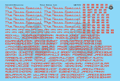The Texas Special MKT KATY Frisco Passenger Car O Scale Decal Set