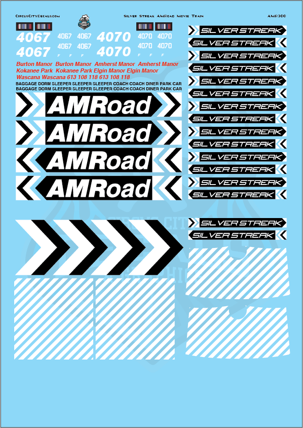 AMRoad Silver Streak Movie Train Decals Black O Scale FP7A Passenger