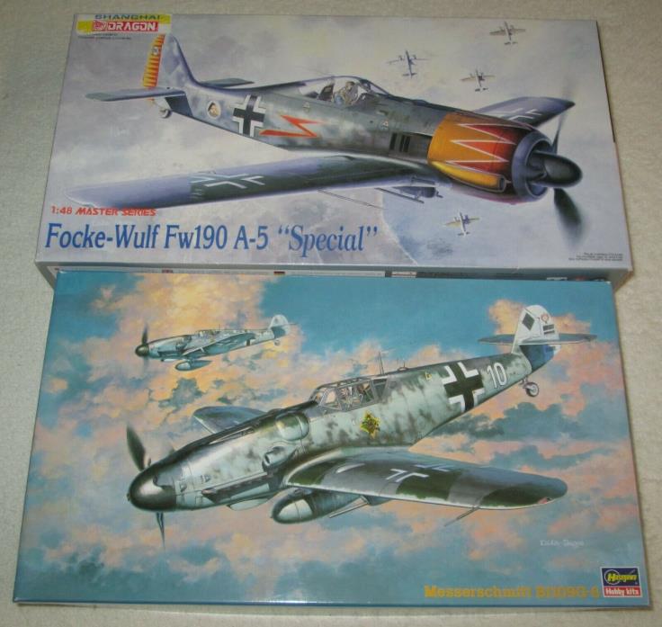 1:48 Lot/Bundle TWO (2) Kits DRAGON Fw 190A-5 (5506) & HASEGAWA Bf 109G-6 (JT47)