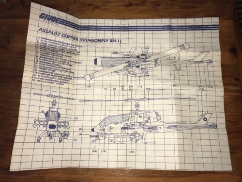 1983 GI Joe ARAH Cobra Dragonfly XH-1 Helicopter Blueprints Instructions Sheet