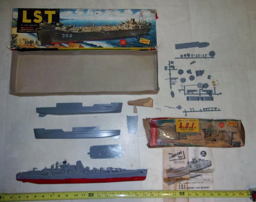 Lindberg-WWII-D-Day-Landing-Ship-Tank-LST-AND L.S.I AND BATTLESHIP BOAT LOT