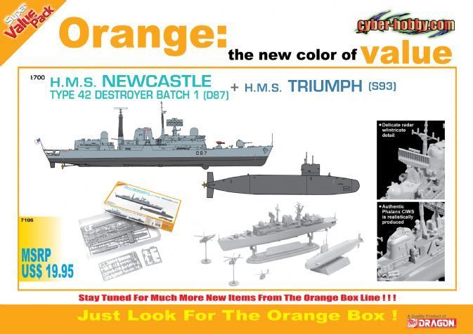 1/700 HMS Newcastle (D87) Type 42 + HMS Triumph (S93) - Orange CyberHobby #7106