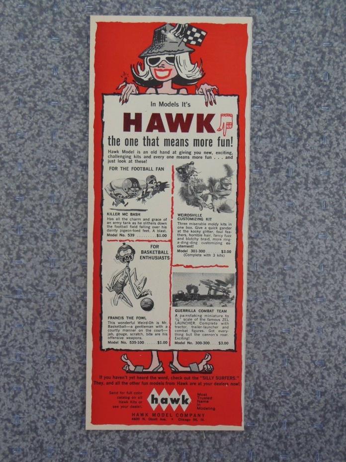 VINTAGE 1965 HAWK WEIRD-OHS FRANCIS THE FOUL KILLER Mc BASH ADVERTISEMENT