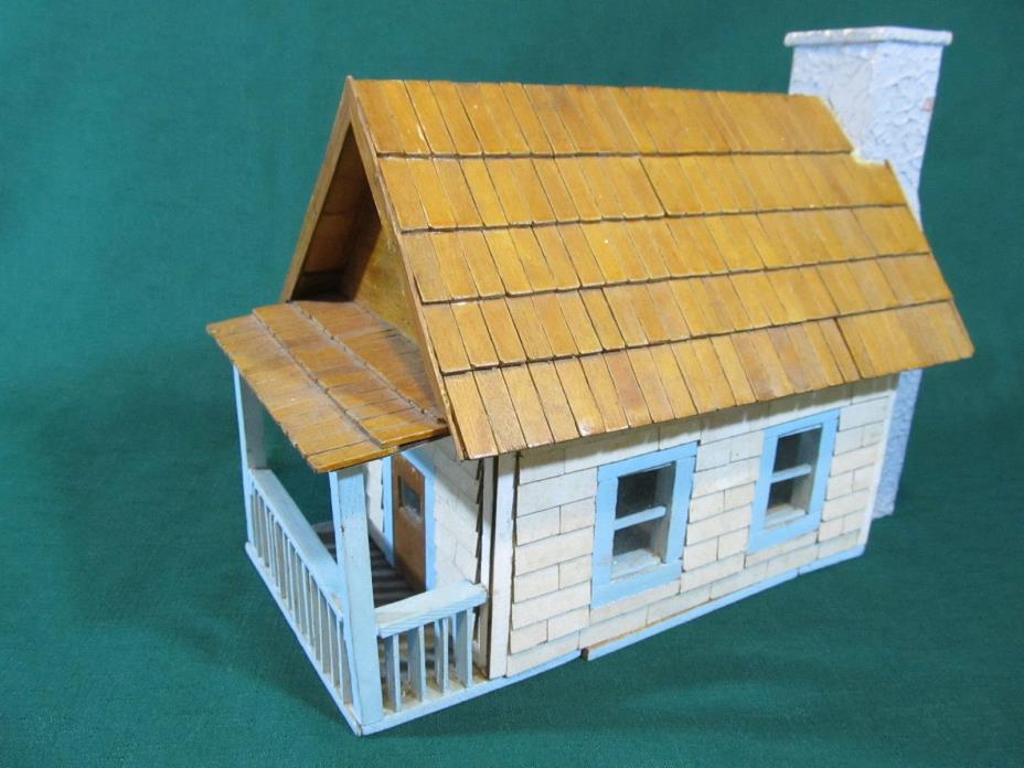 UNIQUE Large Vintage Hand Crafted Model Wood Cabin w/ Porch & Chimney