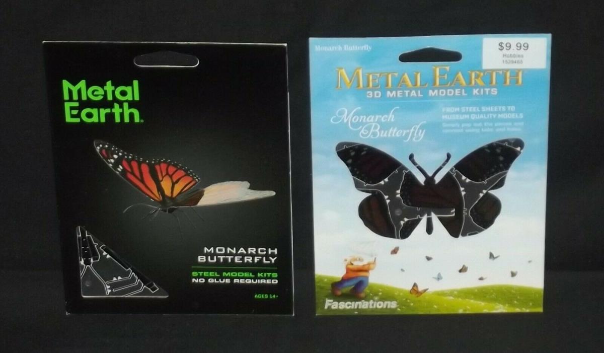 Variety of 2 Butterfly Metal Earth 3D Model Kits:  Buckeye and Monarch
