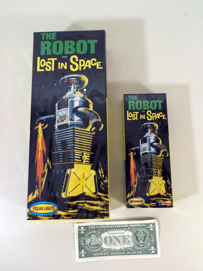 2 LOST IN SPACE ROBOTS, POLAR LIGHTS #5030, MOEBIUS #418, MINT IN SEALED BOXES