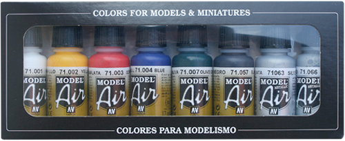 Basic Colors Set: 8 Airbrush Paints for Model & Hobby (Vallejo 71174)