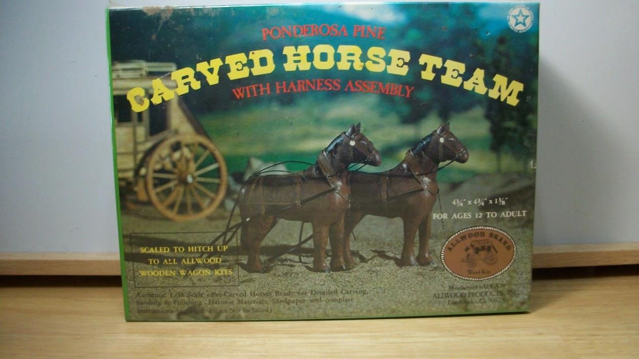 Carved Horse Team w/ Harness Model Kit Ponderosa Pine Allwood Prodects~Unopened