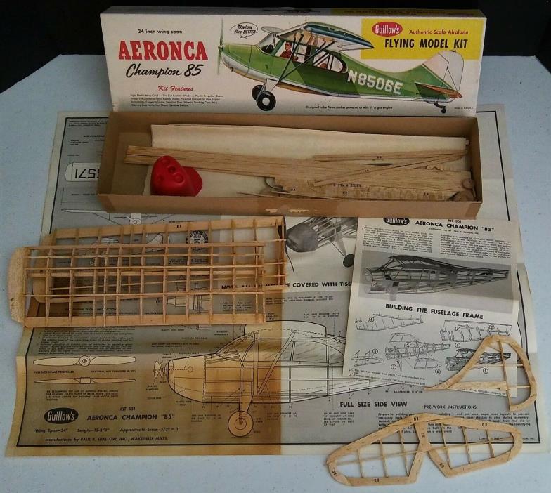 Aeronca Champion 85 Paul K Guillow 1961 Wood Flying Model Kit #301 Parts Built