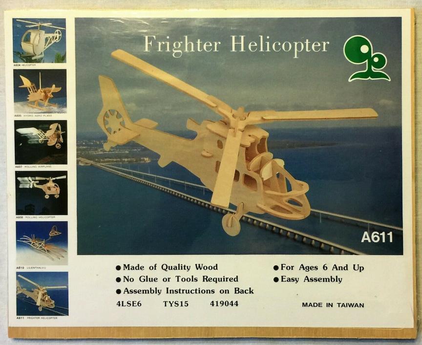 Brand New Fighter Helicopter Woodcraft Construction Wooden 3D Model Kit NIP