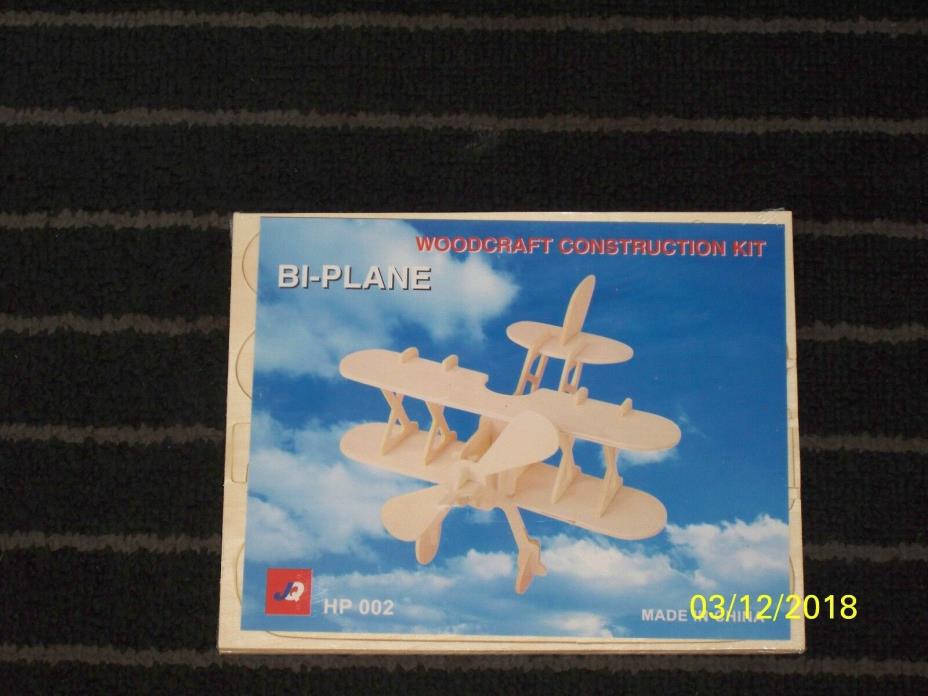 Woodcraft Bi-Plane Construction Kit 3-D Wood Model P002 New Sealed Lots of Fun
