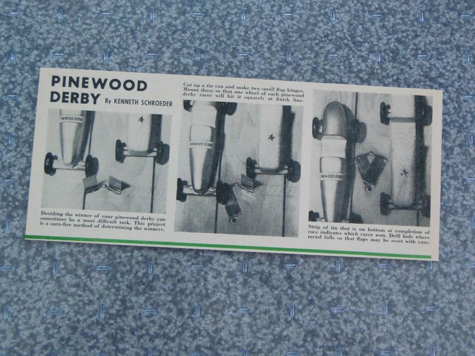 VINTAGE 1962 BOYS LIFE BOY SCOUTS PINEWOOD DERBY FINISH LINE WINNER PROJECT
