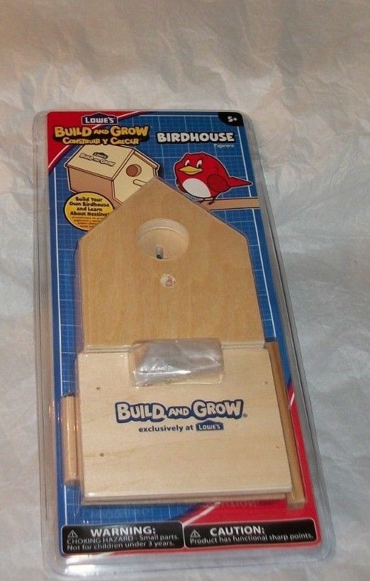 NIP Lowe's Build & Grow Wood Complete Craft Kit Your Own BIRDHOUSE Nesting Facts