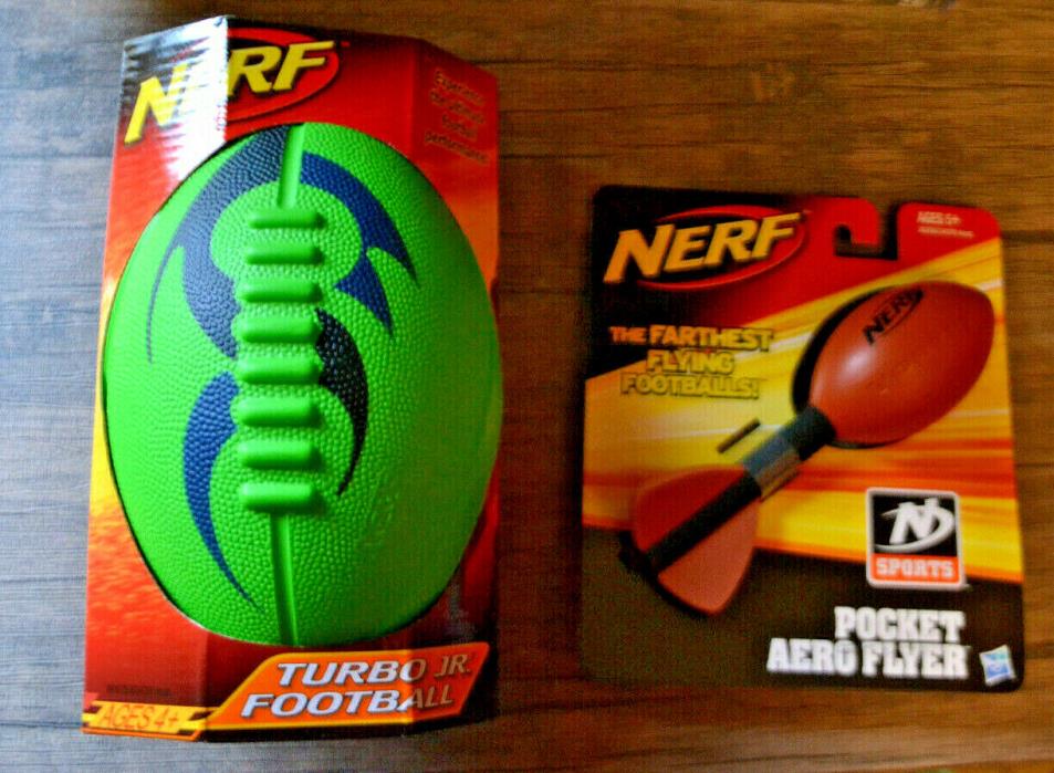 NEW - Lot of 2 - NERF Turbo Jr Football & N-sports Pocket Aero Flyer Football