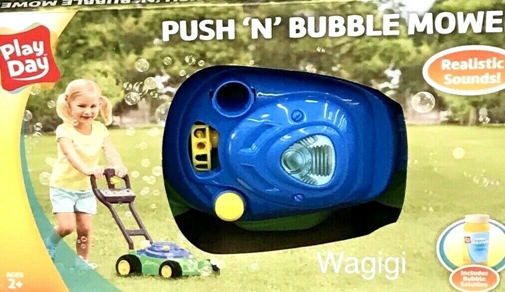 Toddler Bubble Machine Lawn Mower With Realistic Sounds Toy Play Day Push n Play