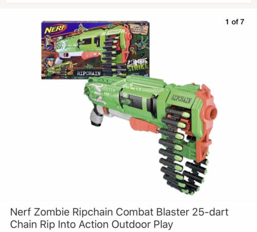 Nerf Zombie Ripchain Combat Blaster 25-dart Chain Rip Into Action Outdoor Play
