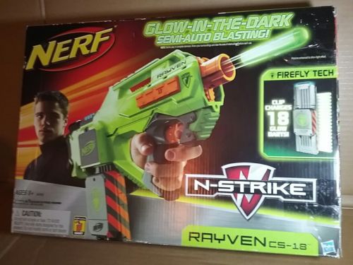 NERF ~ N-Strike Rayven CS-18 ~ Firefly Clip ~ 18 Glow In Dark Darts and box