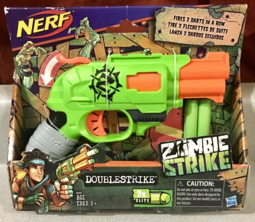 Nerf Zombie Strike Doublestrike Blaster Green Orange Hammer Action NEW
