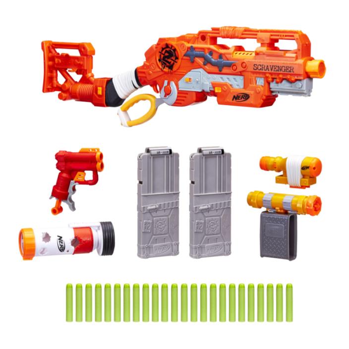 Nerf Zombie Strike Survival System Scravenger with Two 12-Dart Clips, 26 Darts,