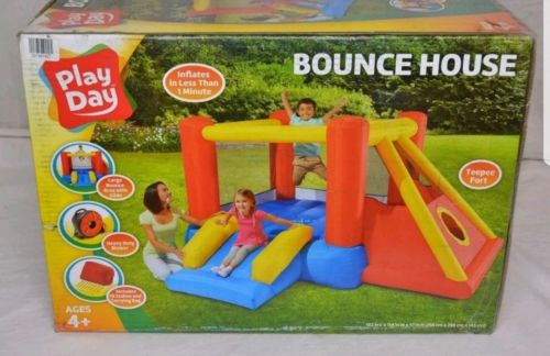 Play Day Bounce House Tee Pee Fort With Slide and Heavy Duty Blower
