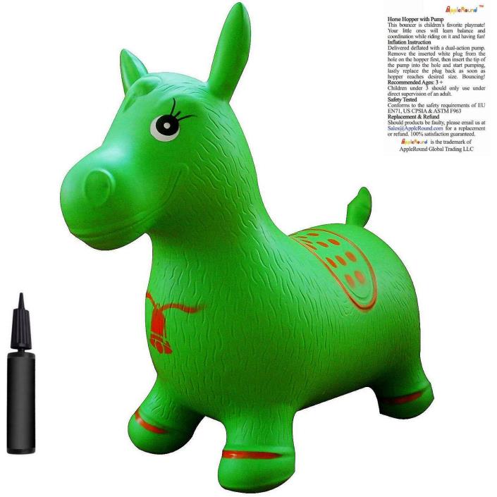 Horse Hopper with Pump, Inflatable APPLEROUND Ride-on Bouncy Pony in Green