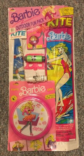 Vintage Barbie Outdoor Fun Pack - 2 Kites, Kite String, To-Yo & Flying Disc NIP
