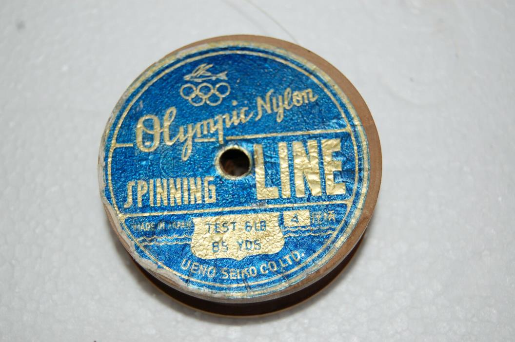 Vintage Olympic wooden line spool, and Olympic reel spool, metal holder