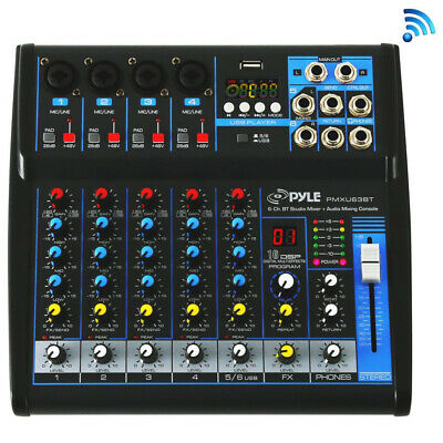 Pyle PMXU63BT - 6-Ch. Bluetooth Studio Mixer - DJ Controller Audio Mixing