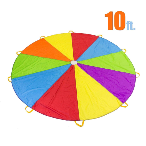 10 Foot Play Parachute with 10 Handles - Multicolored Parachute for Kids