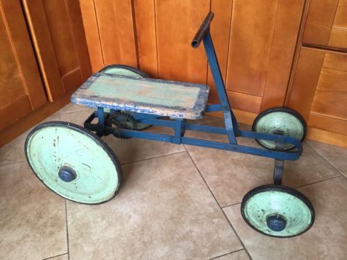 Antique 1920 Irish Mail Cart Pedal Car All Original Gear Drive