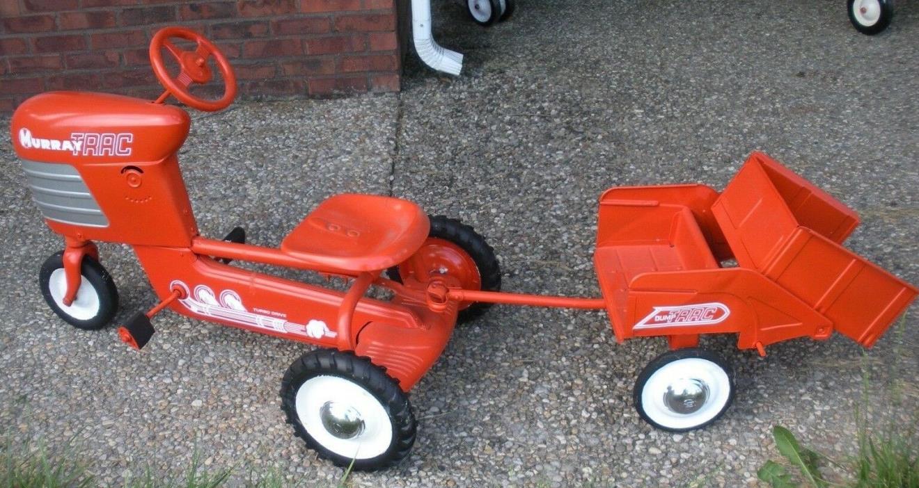 VINTAGE PEDAL TRACTOR WITH DUMPING WAGON  MURRAY TRAC  (RESTORED)